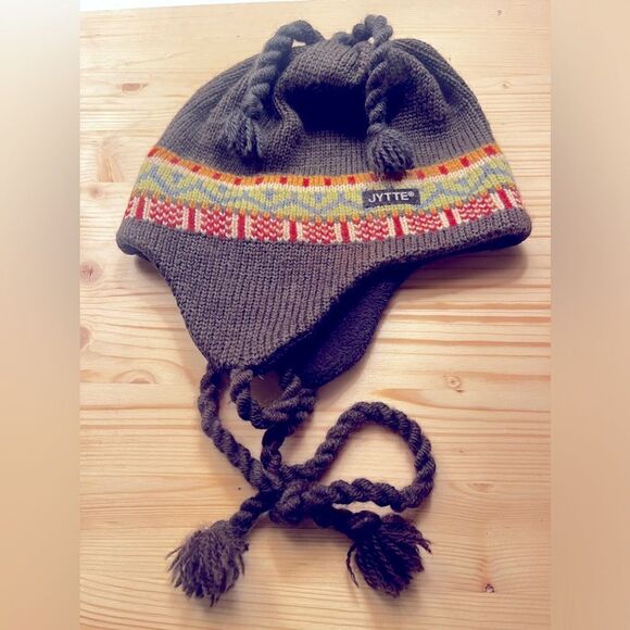 JYTTE Brown Knit Hat with Colorful Trim - Picture 1 of 3
